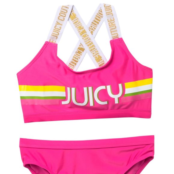 Juicy Couture Logo 2-Piece Swimsuit Big Girls Pink - Picture 1 of 2
